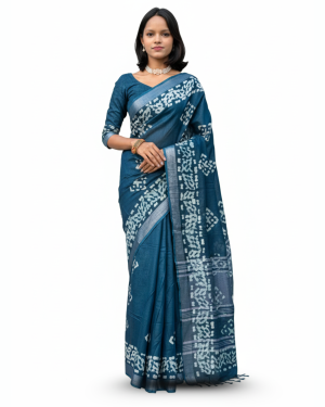 Moonlit Indigo Stripes Handloom Silk Saree