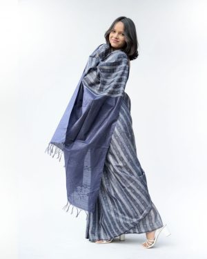 Indigo Mist Handloom Cotton Silk Saree